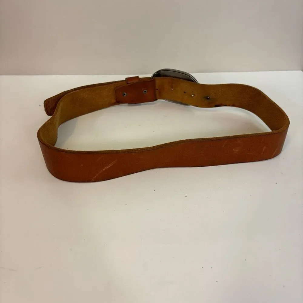 American Eagle AE 77 Brown Leather Big Belt Buckle Belt Men's 34
